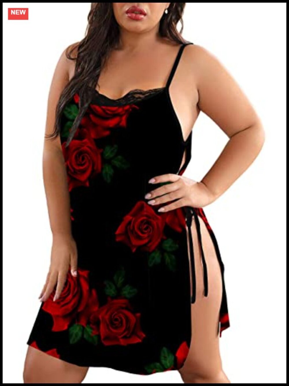 Womens Plus Size Lace Babydoll Chemise Lingerie Side Slit Adjustable Straps